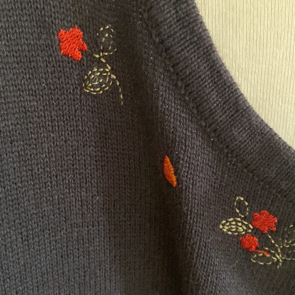 Christopher & Banks Navy Pumpkin Patch Cats Fall Leaves Sweater Set - Picture 4 of 8